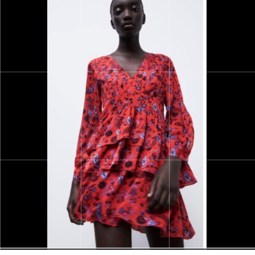 Zara Red Floral Tiered Mini Dress Cottagecore Boho Romantic Join Life Night Out